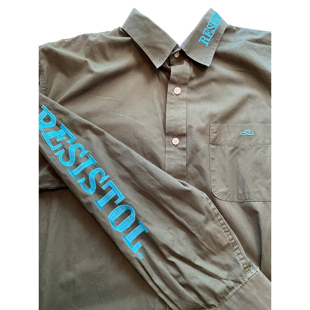 Resistol Green with‎ Blue Embroidery Long Sleeve Button UP Shirt Large